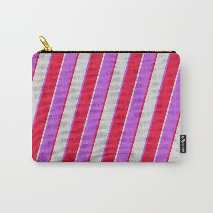 Orchid, Crimson, and Light Grey Colored Stripes/Lines Pattern Carry-All Pouch
