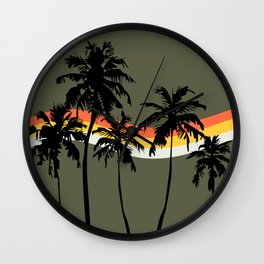 Dark Retro Minimalistic Vintage Palm Tree Design  Wall Clock