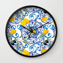 Sicilian style,citrus,olives,summer pattern  Wall Clock