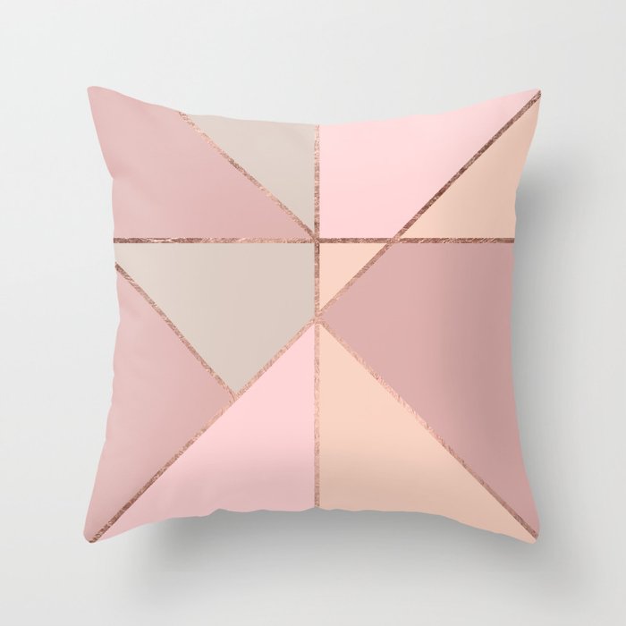 Modern rose gold peach blush pink color block Throw Pillow