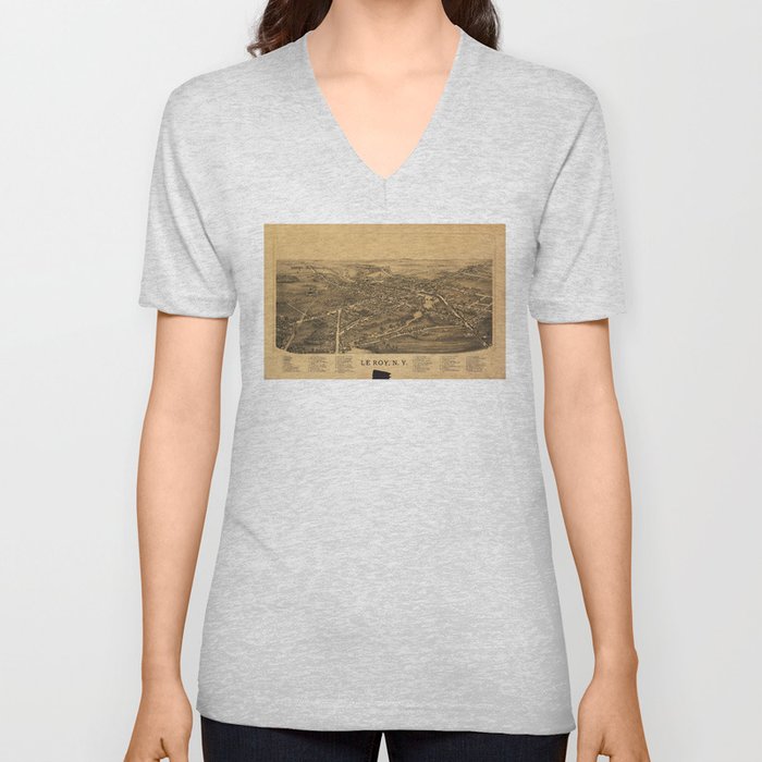 Aerial View of Le Roy, New York (1892) V Neck T Shirt