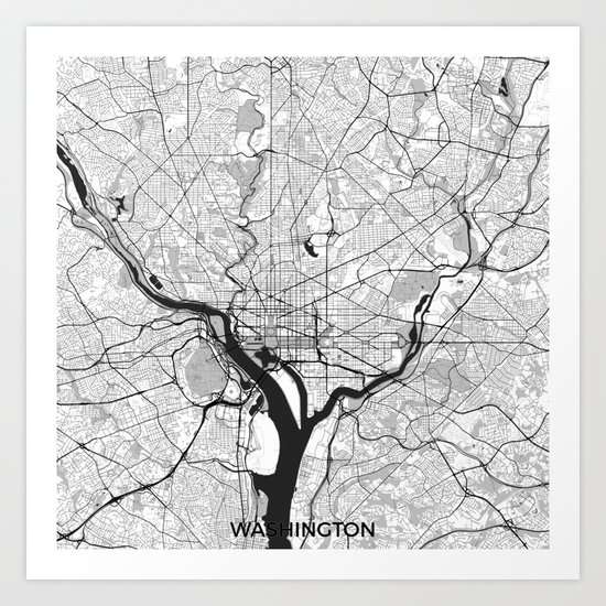 Washington Map Gray Art Print