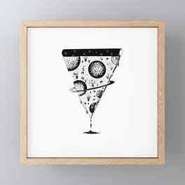 galaxy space pizza melting black and white illustration by shoosh Framed Mini Art Print
