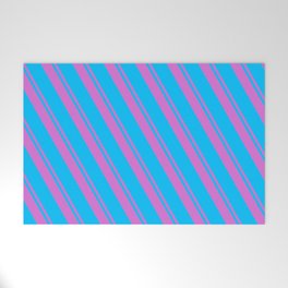 [ Thumbnail: Orchid and Deep Sky Blue Colored Lines Pattern Welcome Mat ]