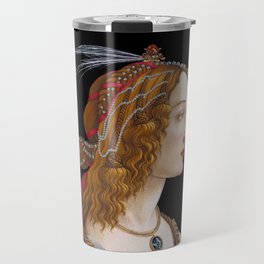 Idealized Portrait of a Lady / Portrait of Simonetta Vespucci as Nymph - Sandro Botticelli, Mixed Technique on Poplar Wood, 1480-1485 Travel Mug