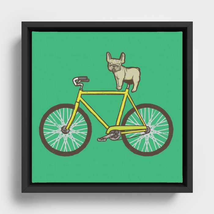 Frenchie on a Fixie Framed Canvas