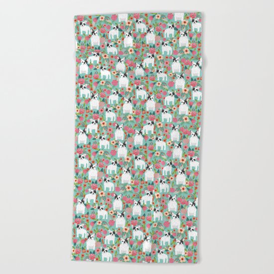 French Bulldog florals cute spring summer dog gifts bright happy frenchie puppy dog portraits Beach Towel