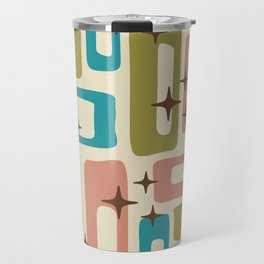 Retro Mid Century Modern Abstract Pattern 623 Olive Blue and Dusty Rose Travel Mug