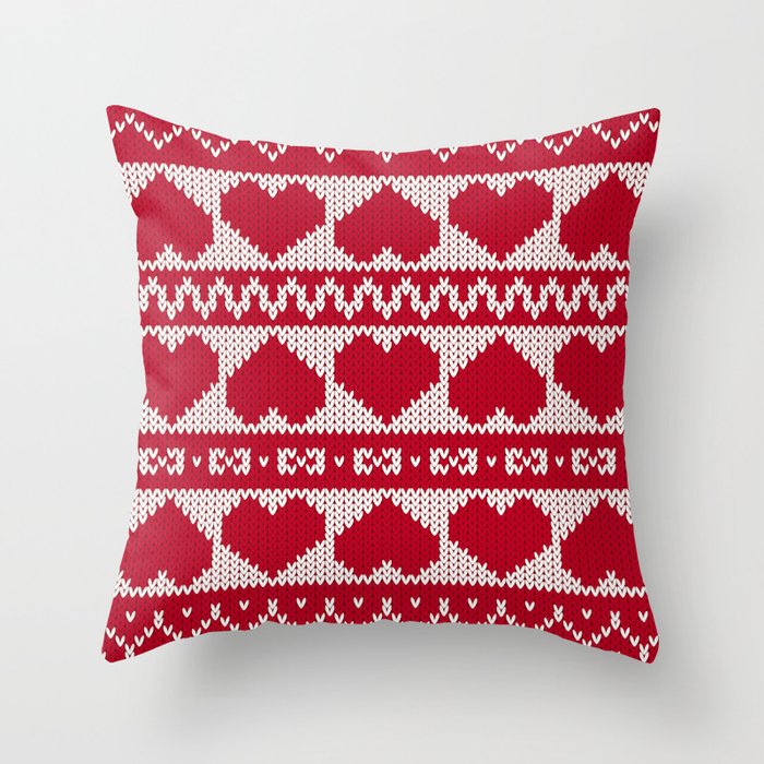 Fair Isle Valentines Day - Red Throw Pillow