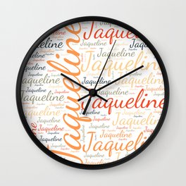 Jaqueline Wall Clock | Wordcloudpositive, Femalejaqueline, Colorsfirstname, Womanbabygirl, Vidddiepublyshd, Birthdaypopular, Horizontalamerica, Graphicdesign 