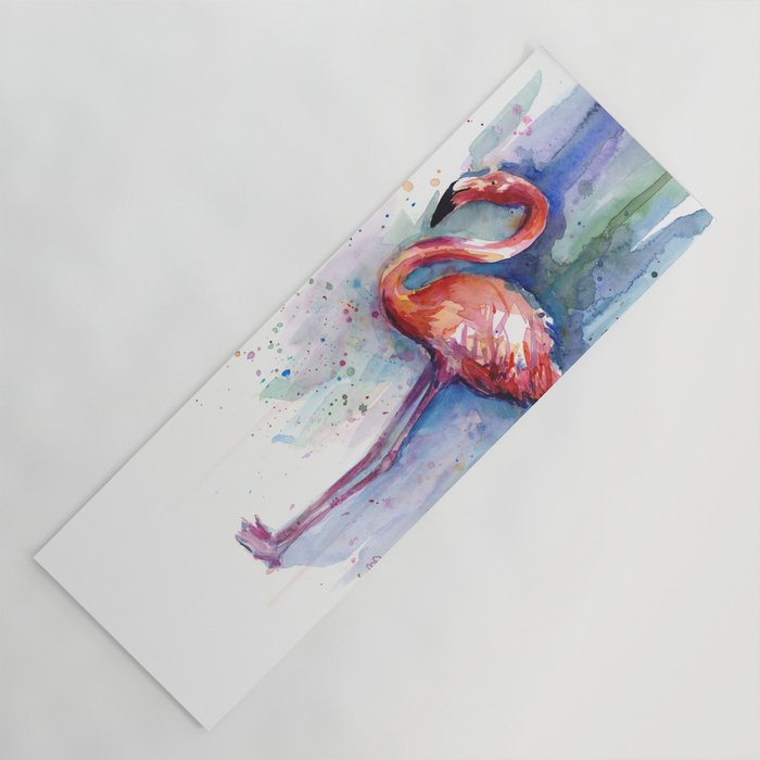 Pink Flamingo Watercolor Tropical Animals Birds Yoga Mat By
