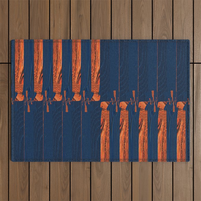 Blue and Orange Lines 0001b Outdoor Rug