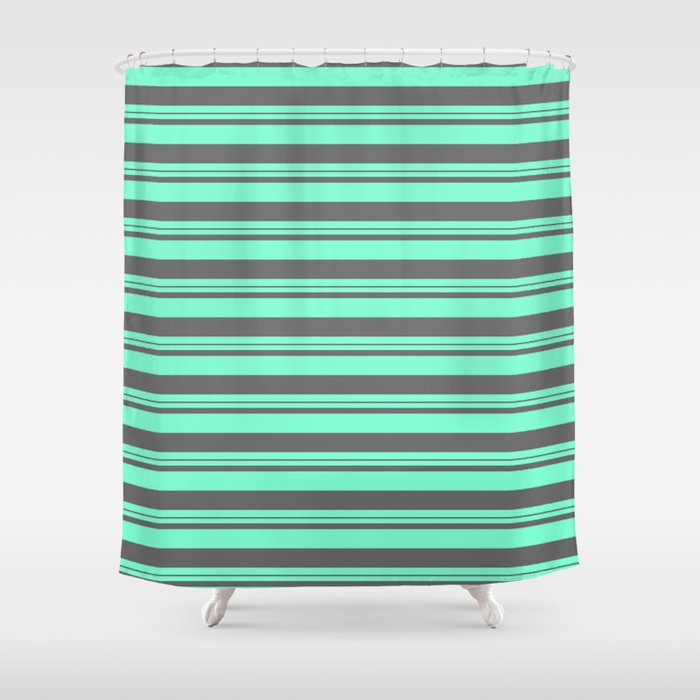 Aquamarine & Dim Gray Colored Lines Pattern Shower Curtain