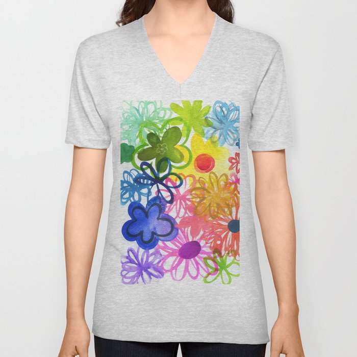 rainbow flowers V Neck T Shirt