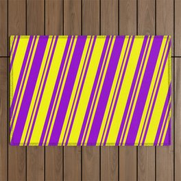 [ Thumbnail: Yellow & Dark Violet Colored Lined Pattern Outdoor Rug ]