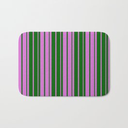 [ Thumbnail: Orchid & Dark Green Colored Striped Pattern Bath Mat ]