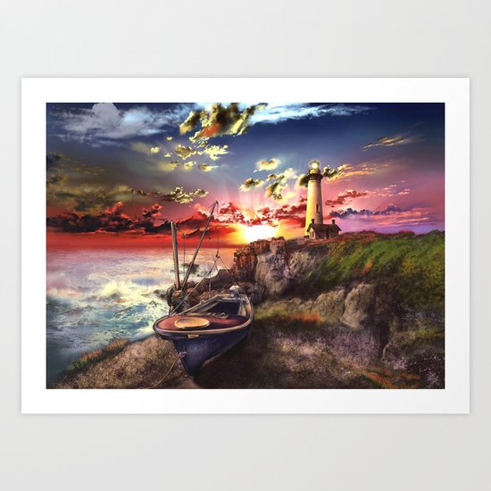 lighthouse landscape sky Art Print