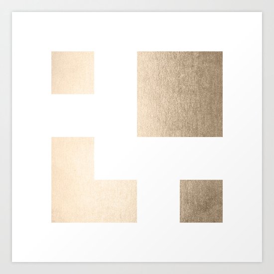 Simply Geometric in White Gold Sands on White Art Print