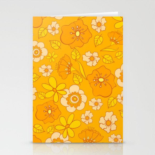 Yellow Retro Bloom Flowers Stationery Cards