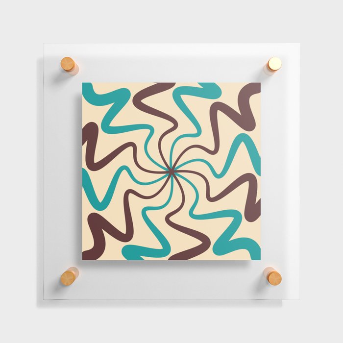 Mid Century Abstract Liquid Lines Pattern - Viridian Green and Brown Coffee Floating Acrylic Print