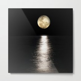 Mesmerizing Night Moon Light Reflection on Sea Photography Metal Print