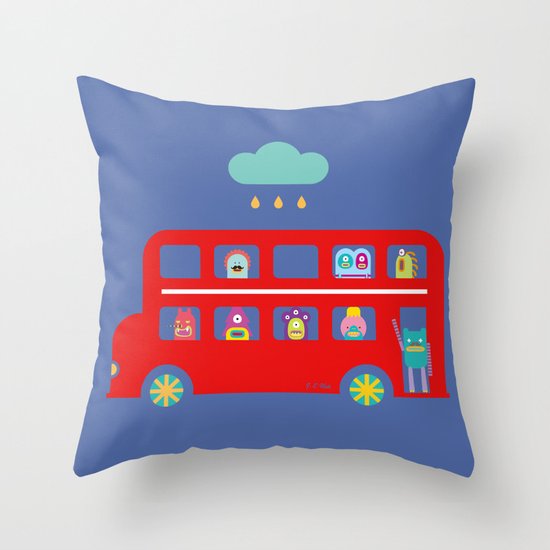 PINTMON_DOUBLE DECKER BUS Throw Pillow