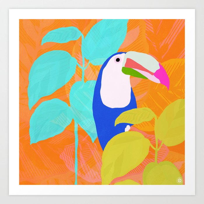 tropical toucan, orange Art Print