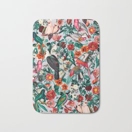 FLORAL AND BIRDS XIV Bath Mat | Garden, Flowers, Botanical, Vintage, Watercolor, Nature, Leaf, Digital, Painting, Tropical 