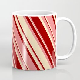 [ Thumbnail: Light Coral, Beige, and Dark Red Colored Lines Pattern Coffee Mug ]