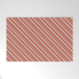 [ Thumbnail: Salmon, Sienna & Light Blue Colored Striped/Lined Pattern Welcome Mat ]