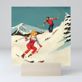 Retro Skiing Couple Mini Art Print