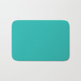 [ Thumbnail: Turquoise and Dark Cyan Colored Lined/Striped Pattern Bath Mat ]