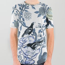 Blue vintage chinoiserie flora All Over Graphic Tee