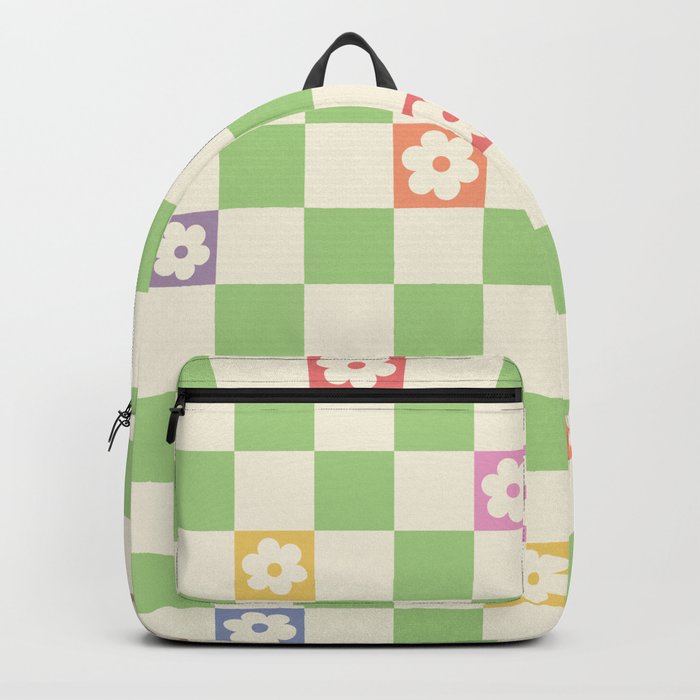 Colorful Flowers Green Check  Backpack