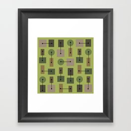 Atomic Age Simple Shapes Green Brown Framed Art Print