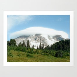 Mount Rainier Dome Cloud National Park Montana Amazing Horizontal Hiking Scenery Mountain Adventure Art Print