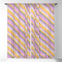 [ Thumbnail: Dim Gray, Orchid, Light Gray & Orange Colored Lined Pattern Sheer Curtain ]