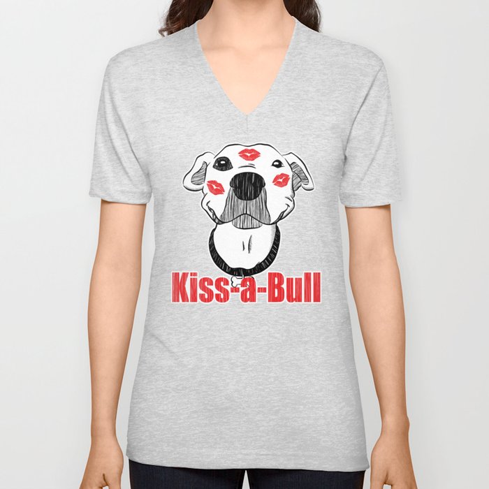 Pitbull Kiss-a-Bull (Kissable) Red Kisses V Neck T Shirt