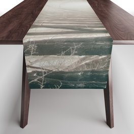 Canada Photography - Foggy Road Between Branchless Trees Table Runner