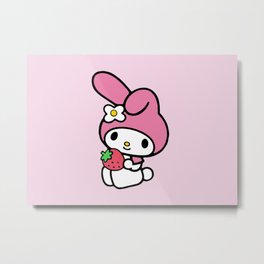 Pink My Melody Bunny Metal Print | Aesthetic, Drawing, Digital, Simple, Cute, Sanrio, Animal, Mymelody, Strawberry, Pink 