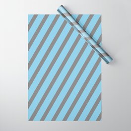 [ Thumbnail: Sky Blue and Gray Colored Lines/Stripes Pattern Wrapping Paper ]