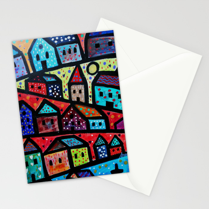 Mexican Folk Art Town Houses Painting Stationery Cards By Prisarts Society6
