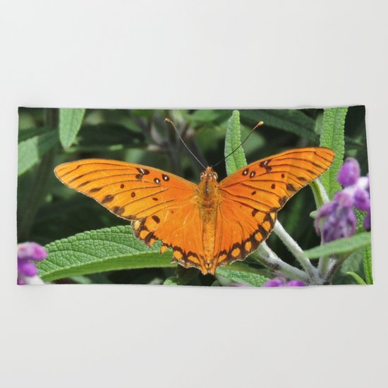 A Gulf Fritillary Shows Wear and Tear Beach Towel