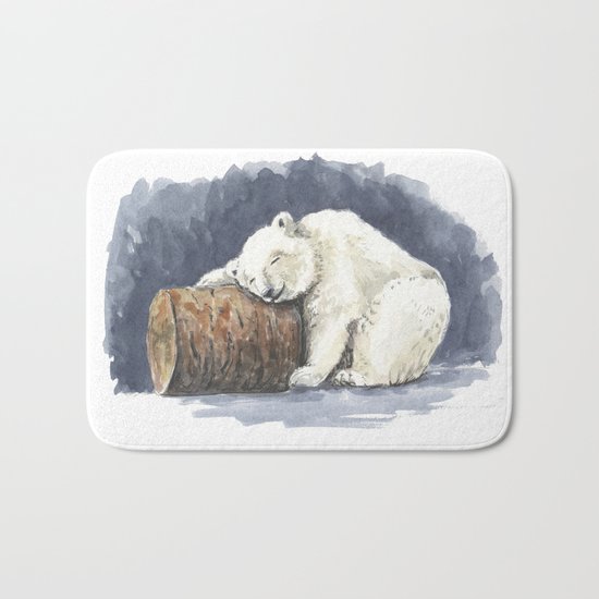 Sleeping polar bear, watercolor art Bath Mat