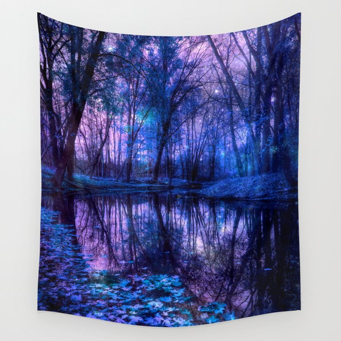 Enchanted Forest Lake Purple Blue Wall Tapestry