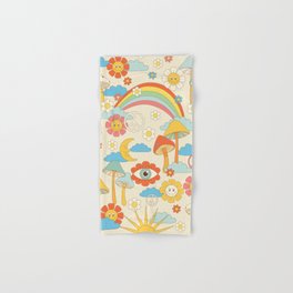 retro fantasy , boho mushroom rainbow trip Hand & Bath Towel