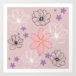 Floral pattern with different colors on a pink background Art Print