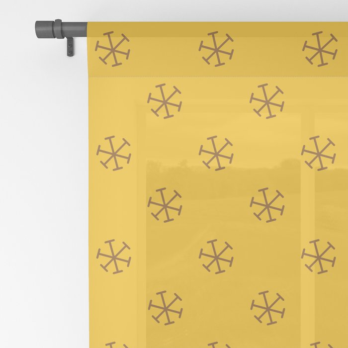 Chocolate Brown On Amber Orange Snowflakes Sheer Curtain By
