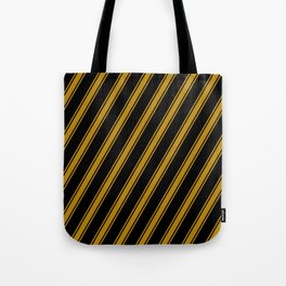[ Thumbnail: Black & Dark Goldenrod Colored Lines Pattern Tote Bag ]
