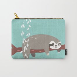 Sloth card - just 5 more minutes Carry-All Pouch | Slothcard, Just5Moreminutes, Lightbluebackground, Holidayandcelebration, Vector, Funnycard, Forestandnature, Slothsleeping, Typography, Sleepyandlazy 